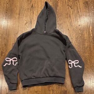Edikted Bonnie Bow Gray Hoodie with Pink Bow Accents size XS